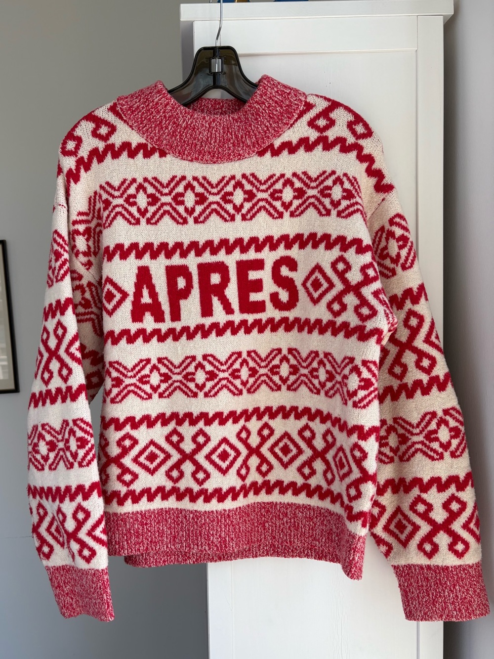 APRES Red and Cream Fair Isle Knit Sweater